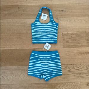 Kulani Kinis Stripes Halter Top & Shorts Set Size XS Blue